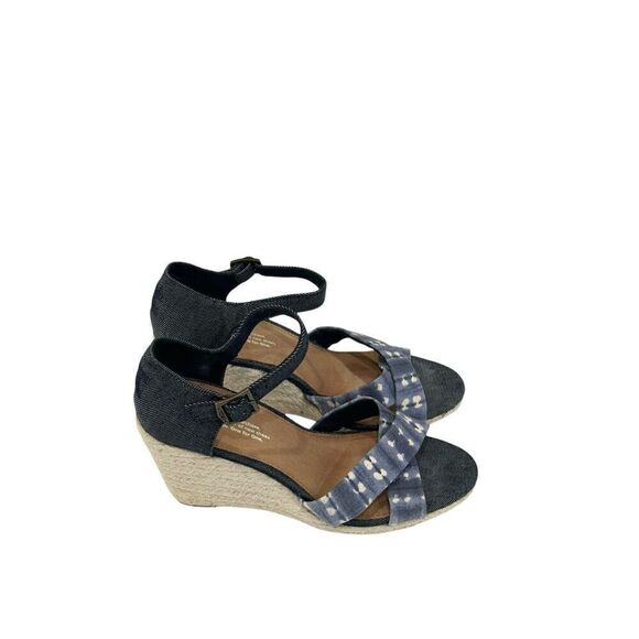 TOMS Sienna Wedge Espadrille Sandal Blue Denim Batik Tie Dye Womens Size 7.5 - Picture 3 of 10